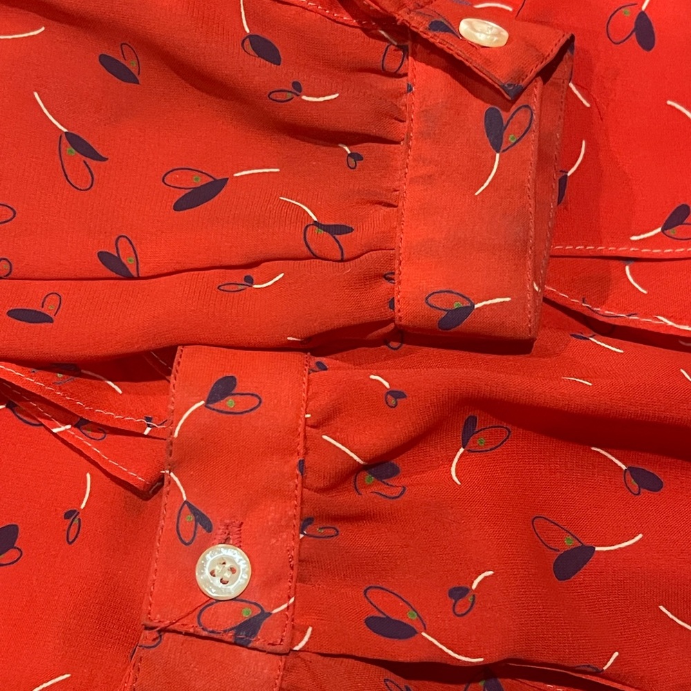 Vintage Ted Sollod red ruffle button down blouse size 6 Medium - Picture 4 of 7